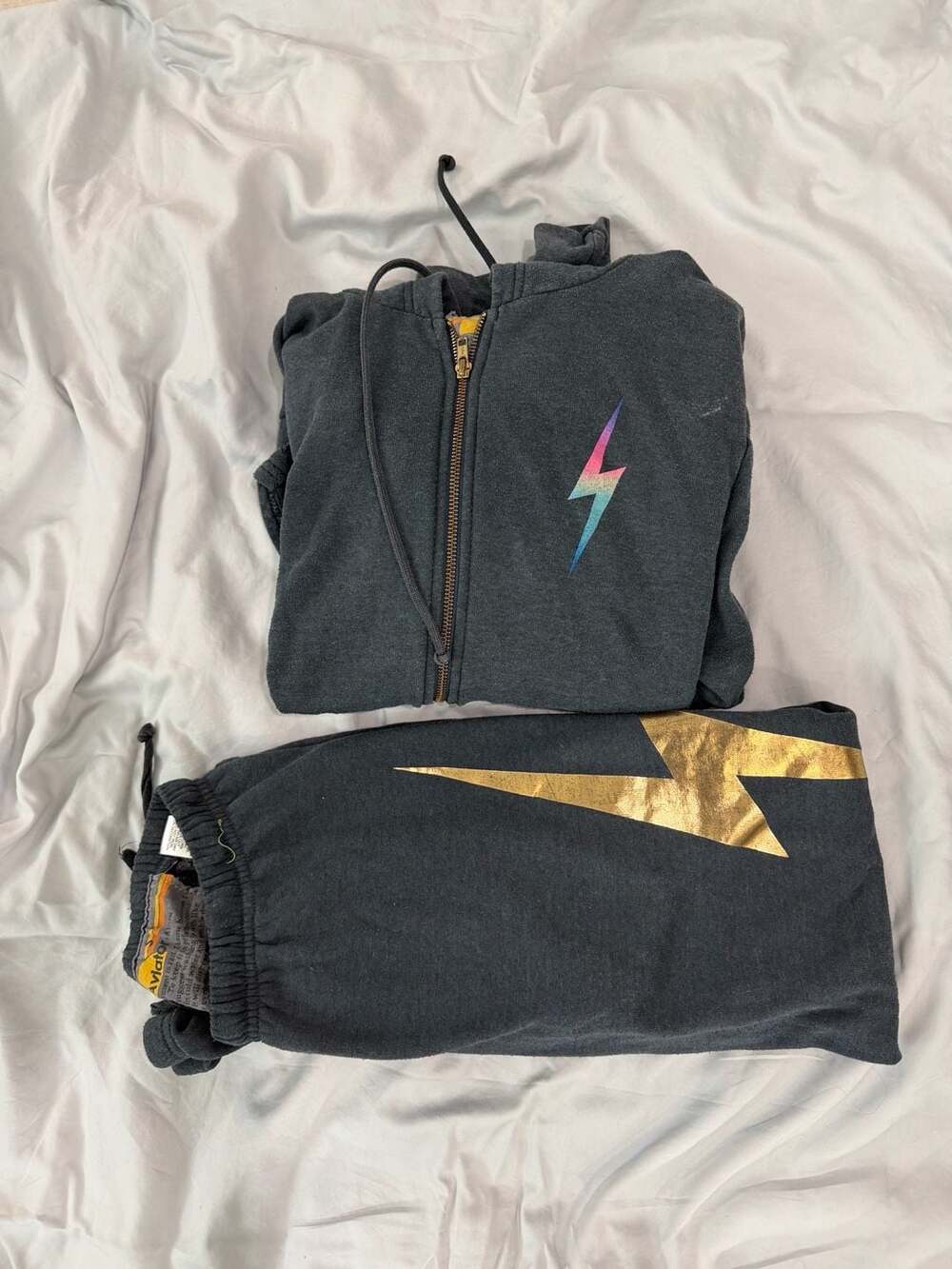 Aviator Nation Bolt Charcoal Gold & Rainbow Full Zip Hoodie / Sweatpants